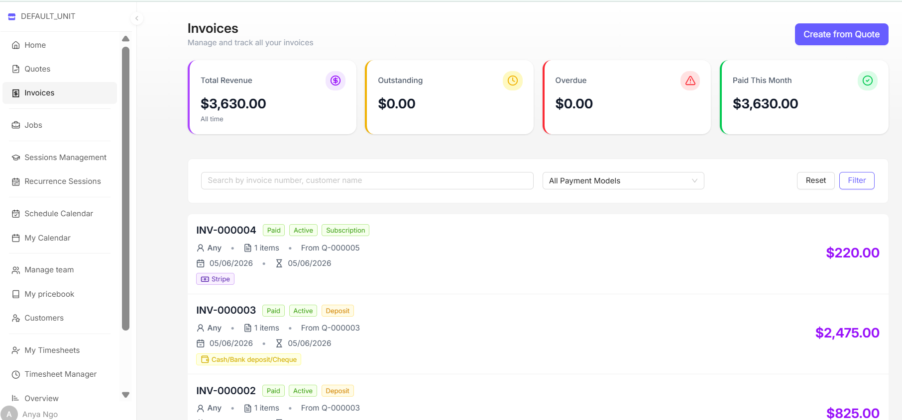 Franchise management SaaS – job and quoting workflow